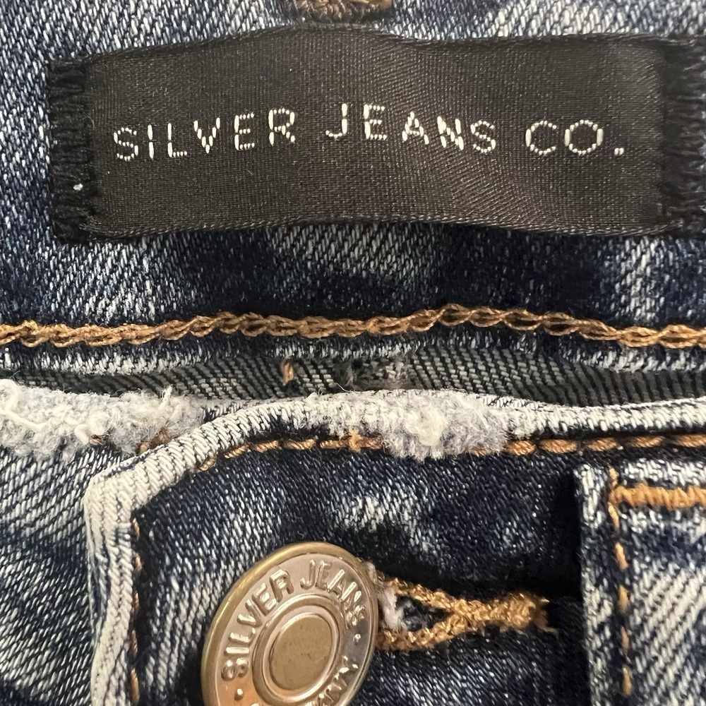 Silver‎ Jeans Womens 24x28Indigo Beau Girlfriend Fit Mid Rise Distressed Eco - Picture 2 of 9